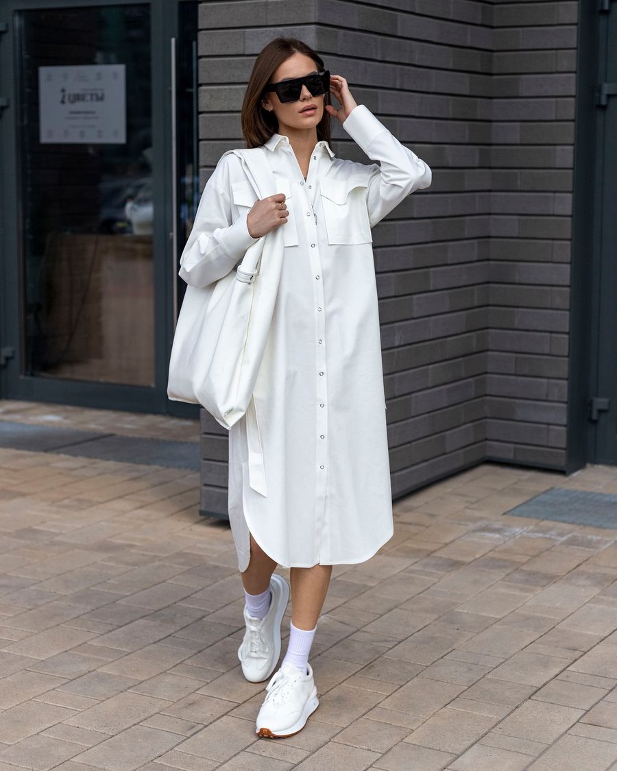 Rochie cămașă albă oversize