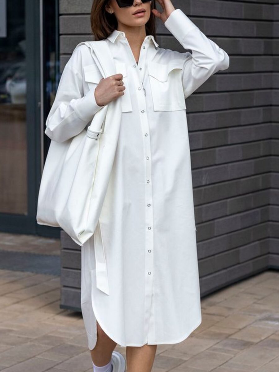 Rochie cămașă albă oversize – imaginea 2