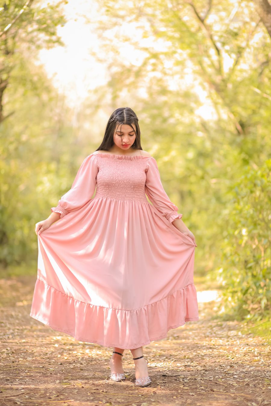 Rochie maxi roz vaporoasă