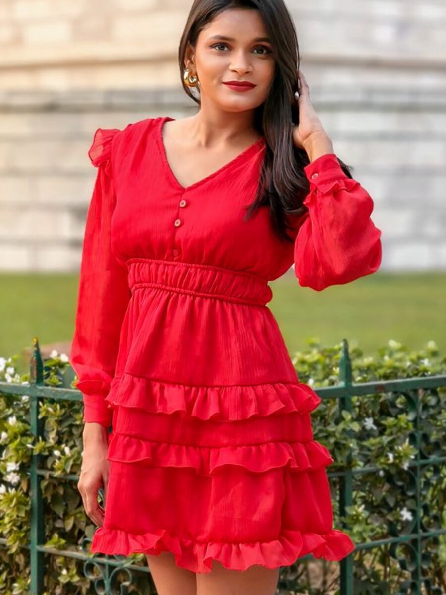 Rochie roșie cu volane – imaginea 2
