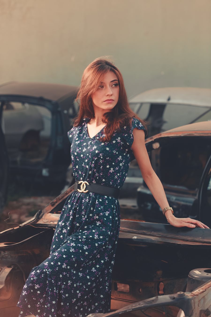Rochie midi bleumarin cu buline